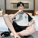 Kangduomi Men's Pyjamas Summer Cotton Pure Coton Men à manches courtes Coton Pure Coton Summer Loose Fin Two-Pack Teenager Cartoon Home H9928 (Shorts à manches courtes) L (recommandé 100-120 Jin [Jin est égal à 0,5 kg]))