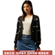 凯文克莱（Calvin Klein）含羊毛混纺提花纽扣V领宽松针织开衫毛衣女士 BEH-太空黑 XS