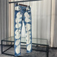 Chengzi Kuaishou Internet celebrity super hot light luxury jeans high street tide men American ink-blocked color slim foot jeans picture color 9871 28