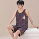 Moxiao vest shorts sleeveless cotton pajamas men's summer student home clothes spring and summer suit summer plus thin cotton vest shorts: 1355 checkered little yellow duck M teenage version: 60-75 Jin [Jin equals 0.5 kg] high 150