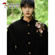 Woodpecker New Chinese Style Peony Butterfly Embroidered Suit Suit Men's Chinese tunic suit Chinese style Tang suit jacket groom wedding black two-piece suit jacket + pants L 141-155Jin Jin equals 0.5 kg
