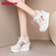 Grinland Brand Keilsandalen für Mädchen Leder 10 cm dicker Sohle erhöhter Zehen Hohlhoch -Hochheel -Sandalen Sommer Weiß 35
