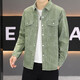 Pure cotton denim shirt men's long-sleeved casual workwear trendy thin lapel jacket men's shirt handsome spring and autumn CS012 green M