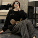 Slim and Chia Coral Velvet Pajamas for women in spring, autumn and winter thickened warm sweet and cute flannel student home clothes set cartoon 3271 Blue Rabbit M
