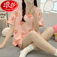 Langsha cotton pajamas for women short-sleeved cartoon round neck loose large size shorts student home clothes summer thin suit skin color 1047 puppy M