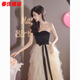 Bajintu Banquet Tubeless Evening Dress for Women New Style Birthday Art Exam Dress Light Luxury Niche High-end Annual Party Black S
