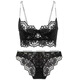 Dudant Luxury International Brand Sexy Underwear Women's Black Lace Big Breast Revealing Small Side Breasts Anti-Sagging Bra Set Black Set A Style S 32/70A (With Panties)