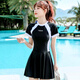 Zailu Summer Simple Slimming Student Swimwear Conservative Belly Covering One-piece Skirt Style Loose Swimsuit for Small Breasted Girls Black + Swimming Cap + Swimming Goggles + Mobile Phone Bag + Nose Clip Earplugs M M Recommends 85-95Jin Jin is equal to 0.5kg