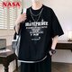 NASA XVVX American necklace short-sleeved T-shirt for men's youth summer fashion brand loose half-sleeved cotton boy's handsome casual top 692 burgundy 2XL (about 130~145 Jin [Jin equals 0.5 kg] can be worn)