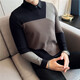 Xizunlong autumn and winter thick warm jacquard pattern shirt collar fake two-piece sweater men fashion casual pullover knit sweater men trend 9855 black M