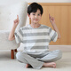 EMBERLOVE男童睡衣夏季薄款儿童短袖长裤纯棉家居服小男孩中大童青少年套装 N9901【短长】 165 cm L码 100-115斤