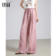 OSA (OSA) lazy style drawstring wide-leg pants for women 2025 summer new versatile slim elastic waist straight floor trousers Pink M