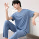 Yalu Pyjamas Herren Sommer kurzärmelige Hosen Hauskleidung Dünne Eis Seide Kühl einfacher Anzug modal kurzärmelig + Hosen 2677 L Empfohlen 100-120