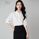 Late White New Product 2025 Autumn Style Lapel Cotton Shirt Casual Commuting Workplace Mid-Sleeve Shirt Women White S