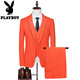Playboy candy-colored suit men's stage choir performance suit men's red host dress suit three-piece set khaki 3XL 165~180