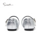 Snuffy girls leather shoes autumn new soft sole fashion versatile little princess shoes moonlight silver 28 foot length 17.5cm