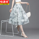 Falda floral Hengyuanxiang para mujeres en verano 2025 Nuevo pequeño y fresco gran malla impresa A-línea Slim Chiffon Mid Skirt 9906-7# Tamaño único (recomendado 90-145Jin [Jin iguala 0.5 kg])