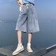 
SuoWANYI (SUOWANYI) denim mid-trousers seven-point over knee five-point loose tight high waist plus size women's fat mm [1585: light blue 5-point over knee (middle) pants] M