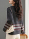 QIAFAN 2025 Spring and Autumn New Round Neck Knitted Retro Jacquard Cardigan Jacket Women's Long Sleeve Sweater Outer Button Top Black Gray M [Weight 105 Jin [Jin equals 0.5 kg]]