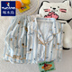 Woodpecker 2025 new pure cotton gauze pajamas for women in summer short-sleeved three-piece set cute style striped dachshund dog home clothes Yunduo Cotton-J9901# Paradise Puppy Three-piece Set M [Suggestion 75-100Jin[Jin equals 0.5 kg]]