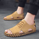 Steffie Love Sandalias de cuero romano Tendencia de los hombres 2025 Summer Internet Estilo de celebridades Fashion Soft casual Driving Teenager Men's Beach Zapatos 9926 Negro 38