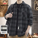 Paul Frank long-sleeved shirt men's spring and autumn plaid shirt men's casual workwear jacket men's top gray XL
