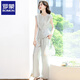 Romon (Romon) Design Slim ärmellose Top-Hose zweiteiliger Sommer Neue modische altersreduzierende Weitbeinhosen Leinen Set Mint Mamba S