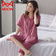 猫人（MiiOW）纯棉睡衣女夏款短袖七分裤开衫款妈妈大码休闲家居服女款2025新款 米杏色NXF-9893纯棉 女款开I衫短 M 【建议80--100斤】