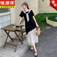 Hengyuanxiang Korean temperament spliced ​​ruffled T-shirt dress for women 2025 Xia Chao beautiful contrasting color fake two-piece fishtail long skirt Black L 120-135Jin [Jin equals 0.5 kg]