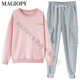 MAGIOPY International Luxury High-end Brand Sweatshirt Casual Set for Women 2025 Spring Internet Celebrity New Fashion Age Reducing Running Pink Top + Gray Pants (No Fleece) S