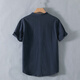 Muji superior product Henry collar linen short-sleeved shirt men's collarless men's cotton and linen shirt t-shirt top polo Muji superior product RC210 black 4XL