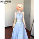 
Cotton-made French hollow neck sleeveless dress for women in summer 2025 new waist-hugging slim lace spliced ​​beach long skirt 9964 blue [high quality 52.5] L 100-110Jin [Jin equals 0.5 kg]