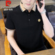 Pier Cardin high-end pure cotton short-sleeved T-shirt for men 2025 summer new striped short-sleeved Polo shirt casual versatile lapel t-shirt 6626 gray L suggest 105-120Jin [Jin equals 0.5 kg]