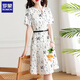 ROMON high-end dress summer 2025 new small person with fashionable temperament waist-hugging and slimming fashionable printed chiffon skirt color 2XL recommended 130-140Jin [Jin equals 0.5 kg]