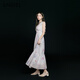 SNIDEL [Same Model in Celebrity] 2025 Autumn and Winter New V-neck Sleeveless Lace-up Waist Printed Dress SWFO254120 Gray S (0)