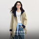 Xishi Sllsky kontrastierende Farbplaid mit Kapuze-Windbreaker-Jacke für Frauen 2025 Herbst Neue High-End-Lose-Casual-Jacke für Frauen Licht Khaki L.