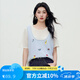 Basic House Basic House/Baijiahao cartoon embroidery contrasting top for women in summer fashion fake two-piece short-sleeved sweater Blue L