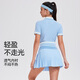 科里芙（cosleaf）运动套装女夏季翻领T恤显瘦透气健身服跑步套装气质网球服两件套 清风蓝拼白两件套 L (建议105-115斤)