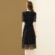 Ehangy International Light Luxury 2025 Commuter Black Floral Chiffon Dress Women's Summer New Temperament Waist-Close Mid-Long Skirt Black [High-end Gift Box] M