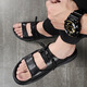 DIFANPU INTERNATIONAL LUXURY MANSA Men's Shoes High-End Men's Outer Wear Slippers versátiles Versátiles de desgaste de ropa resistente a la playa Flip-Flops de cuero Negro [Caja de regalo de marca] 41