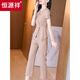 
Hengyuanxiang summer women's clothing 2025 new European products fashion professional temperament commuting light mature shirt foot pants two-piece set 2XL