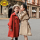 
G.DUCKKIDS children's clothing girls' coat spring and autumn new Hepburn style medium-large children's windbreaker fashionable girls' double-breasted coat long khaki 160 recommended height 150-155cm 12-13