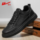 Pull back men's shoes leather panel shoes autumn breathable men's casual leather shoes business commute black shoes men black|2704 water-repellent leather 42