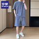Romon Casual Sports Set hombres 2025 Summer New Cool Cool Silk Fashion Jacquard Camiseta de manga corta Set Men's Dark Grey 2546+826 M 90-105Jin [Jin iguala 0.5 kg]