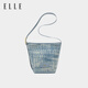ELLE women's bag 2025 new denim series classic bucket bag denim vegetable basket large capacity commuter armpit bag denim wash jeans_can one shoulder or crossbody