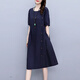 
XAE luxury high-end brand short-sleeved dress for women 2025 summer new round neck loose and fashionable age-reducing slimming skirt gray XL 125-135Jin [Jin equals 0.5 kg]
