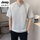 JEEP SPIRIT棉麻男士短袖t恤夏季新款2025设计感休闲圆领潮流百搭亚麻t恤衫男 9866绿色 M