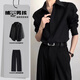 An Chuxia black Naples dk shirt for men to wear a complete set of high-end summer British yuppie style ice silk shirt two-piece set black shirt + black trousers L 120-135Jin Jin equals 0.5 kg can be worn
