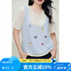 Basic House Basic House/Baijiahao cartoon embroidery contrasting top for women in summer fashion fake two-piece short-sleeved sweater Blue L
