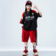 心可派儿儿童街舞演出服男童hiphop套装嘻哈街头潮牌服装男孩女童炸街走秀 两件套=A679黑短袖+B383红色短裤 150 码建议身高145CM